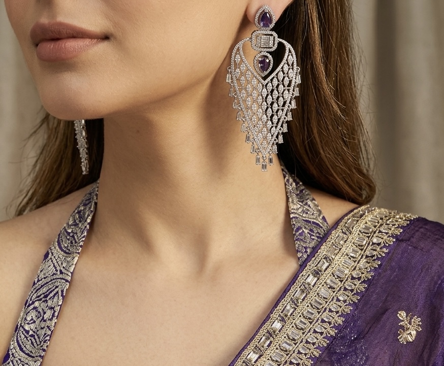 [E-DA-R-PR-005] Midnight Violet Leaf cascade earrings