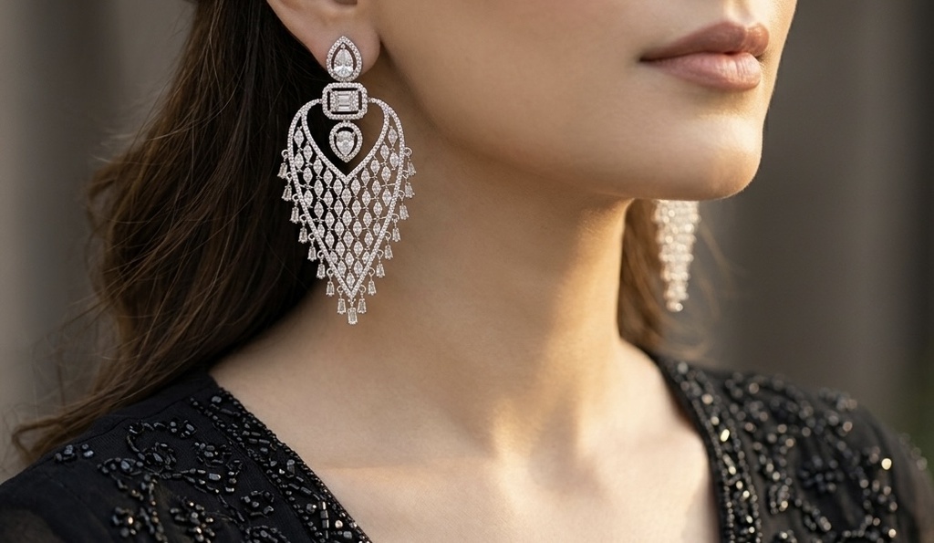 [E-DA-R-WT-006] Moonlit Leaf cascade earrings
