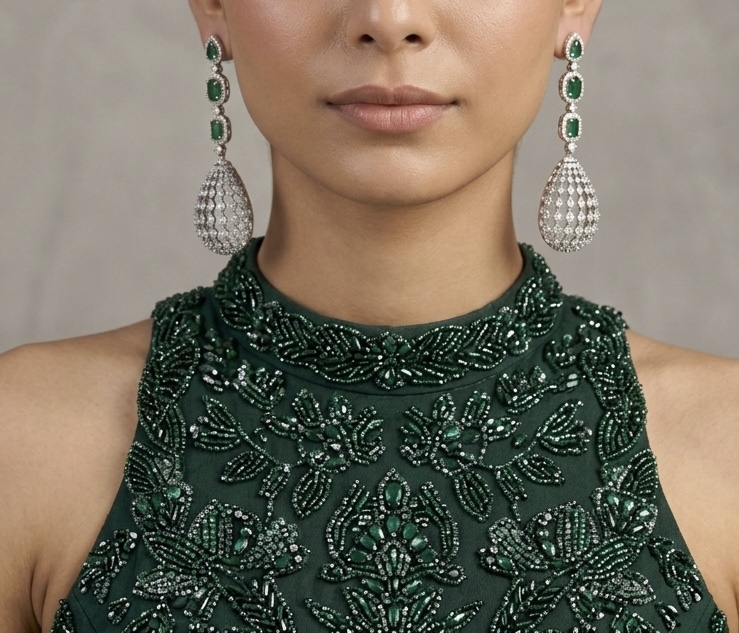 [E-DA-R-GR-008] Royal Green Teardrop Cz earrings