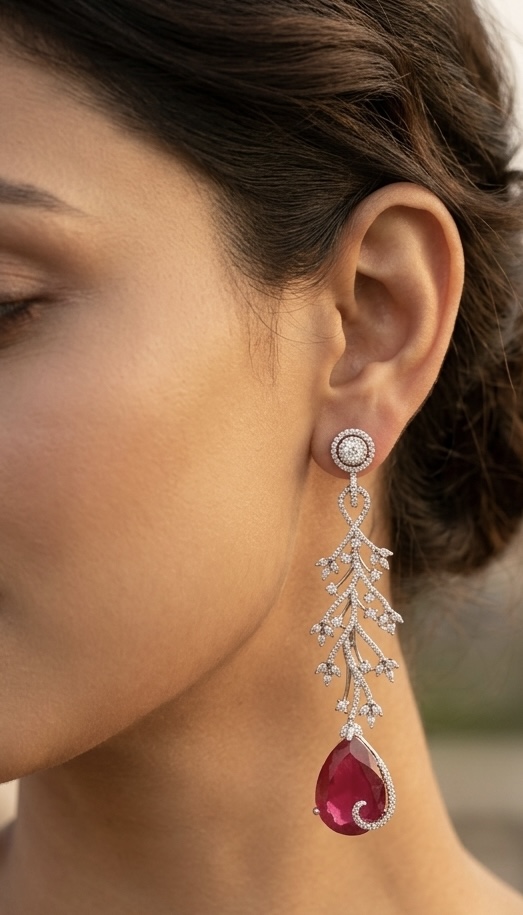 [E-DA-R-RB-015] Deep Crimson Enchanted Drops Earrings
