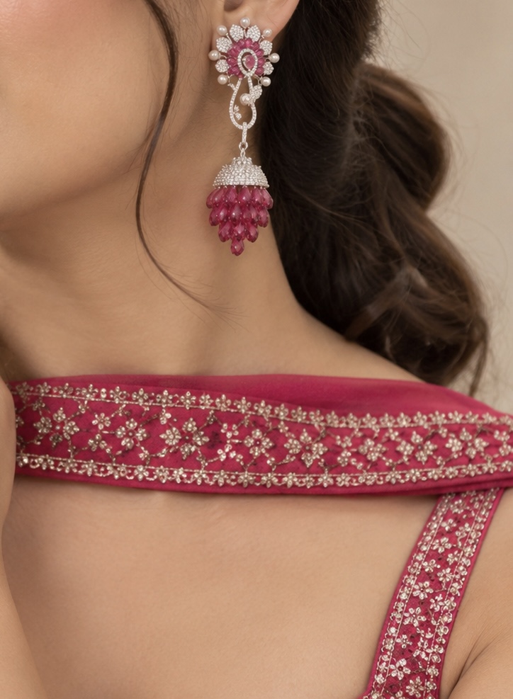 [E-CB-R-CS-PK-020] Rosé Pearl Bloom Jhumka Earrings