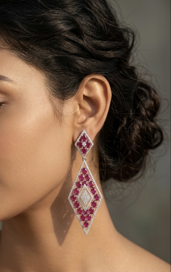 [E-DA-R-RB-023] Fuchsia Royale Geometric Drop Earrings
