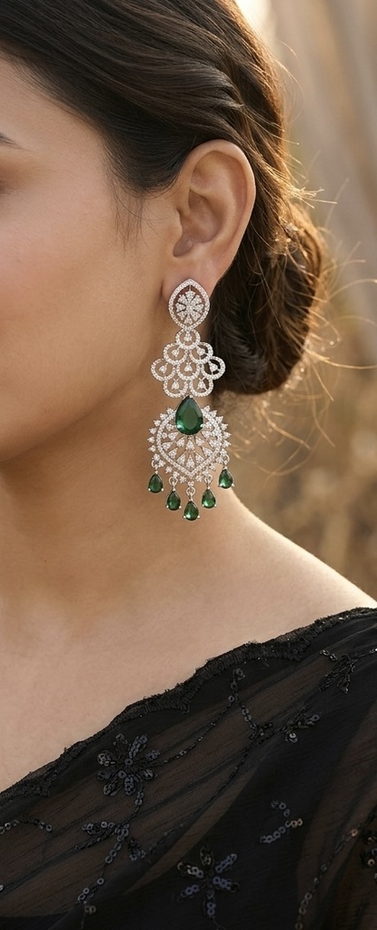 [E-DA-R-GR-028] Emerald Rhapsody Luxe Earrings