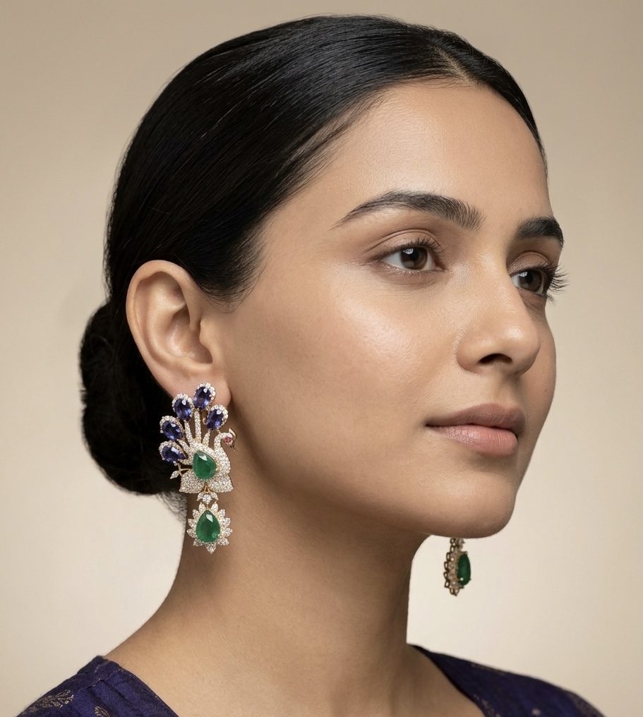 [E-DA-RG-BLGR-029] Peacock Amora Emerald Drop Earrings