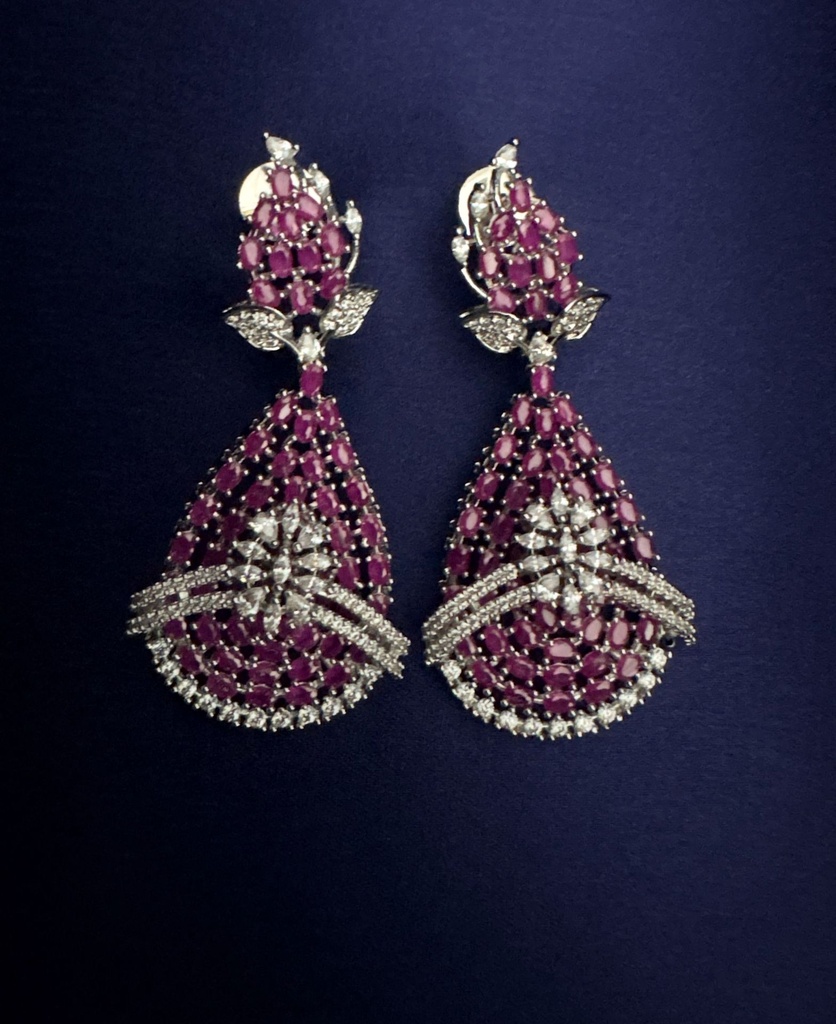 [E-DA-R-PR-033] Ruby Vine Tear Dome Statement Earring