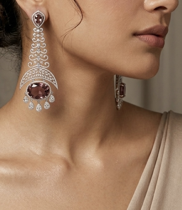 [E-PR-DA-R-PR-049] Amethyst Crescent Royale Earrings