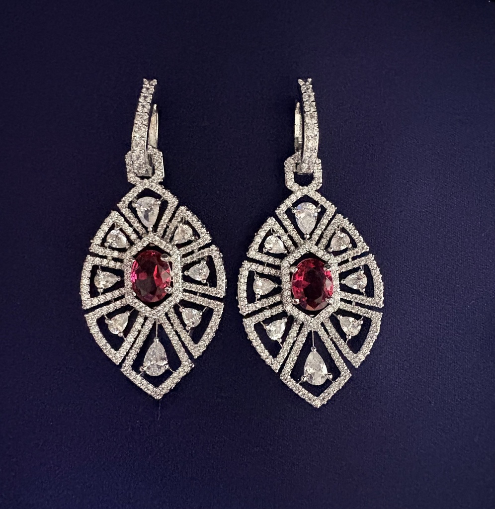 [E-DR-R-RB-055] Ruby Vine Art Deco Drops
