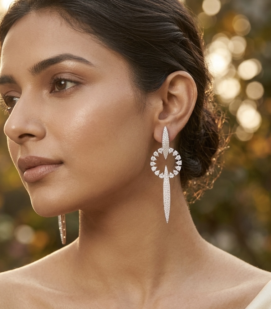 [E-DA-R-WT-061] Luna Crescent Crystal Earrings