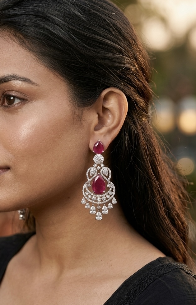 [E-DA-R-RB-063] Crimson Empress Chandbali Drops