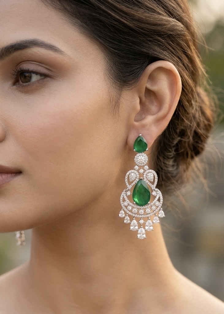 [E-DA-R-GR-064] Emerald Empress Chandbali Drops