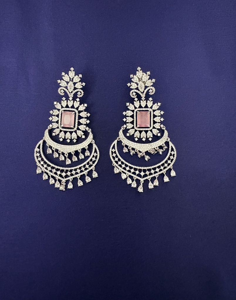 [E-PR-DA-R-PK-071] Blush Petal Halo Grand Chandelier Earrings