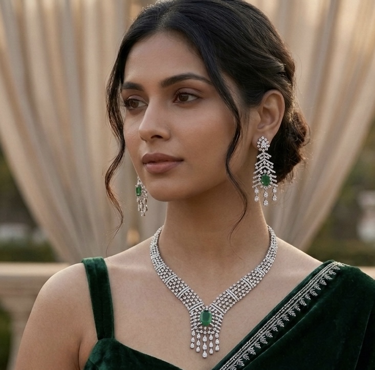 Emerald Splendour Royal Lattice Diamond Necklace Set