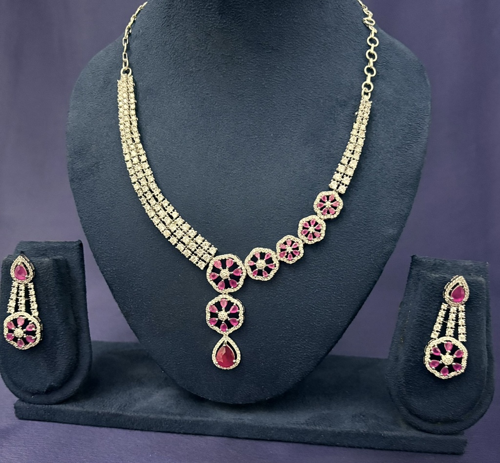 Florentine Ruby Bloom & Halo Pear Drop Choker Set