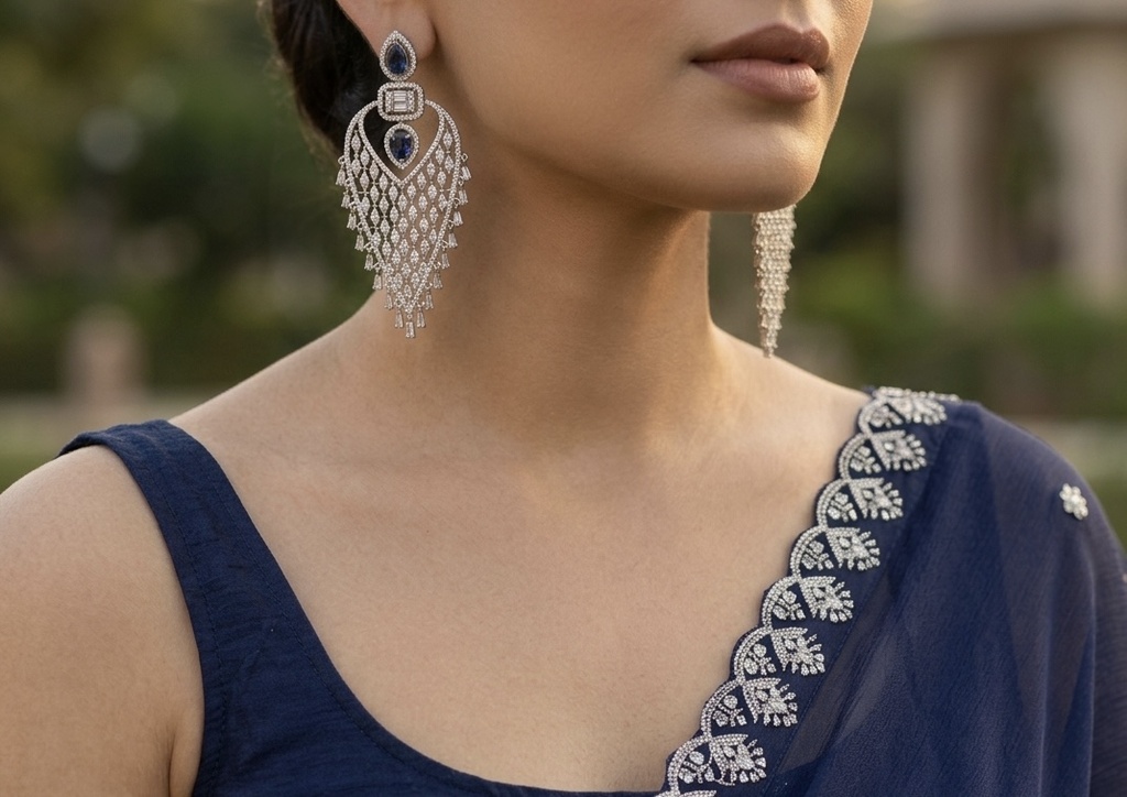 Midnight Blue Leaf cascade earrings