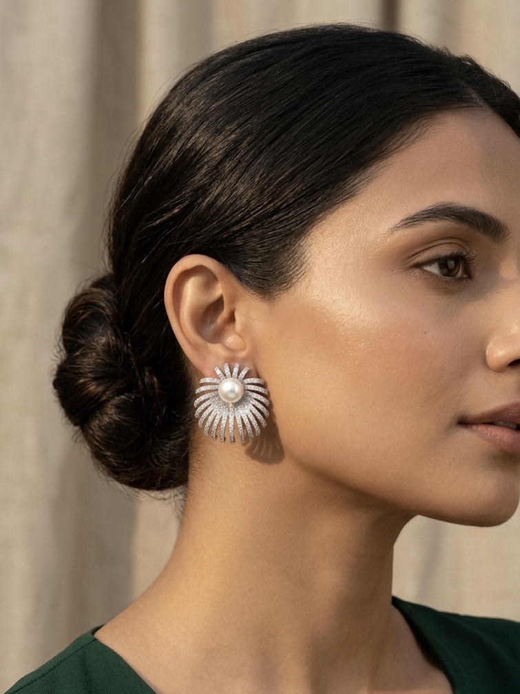 [E-SST-R-WT-088] Starburst Pearl Statement Studs