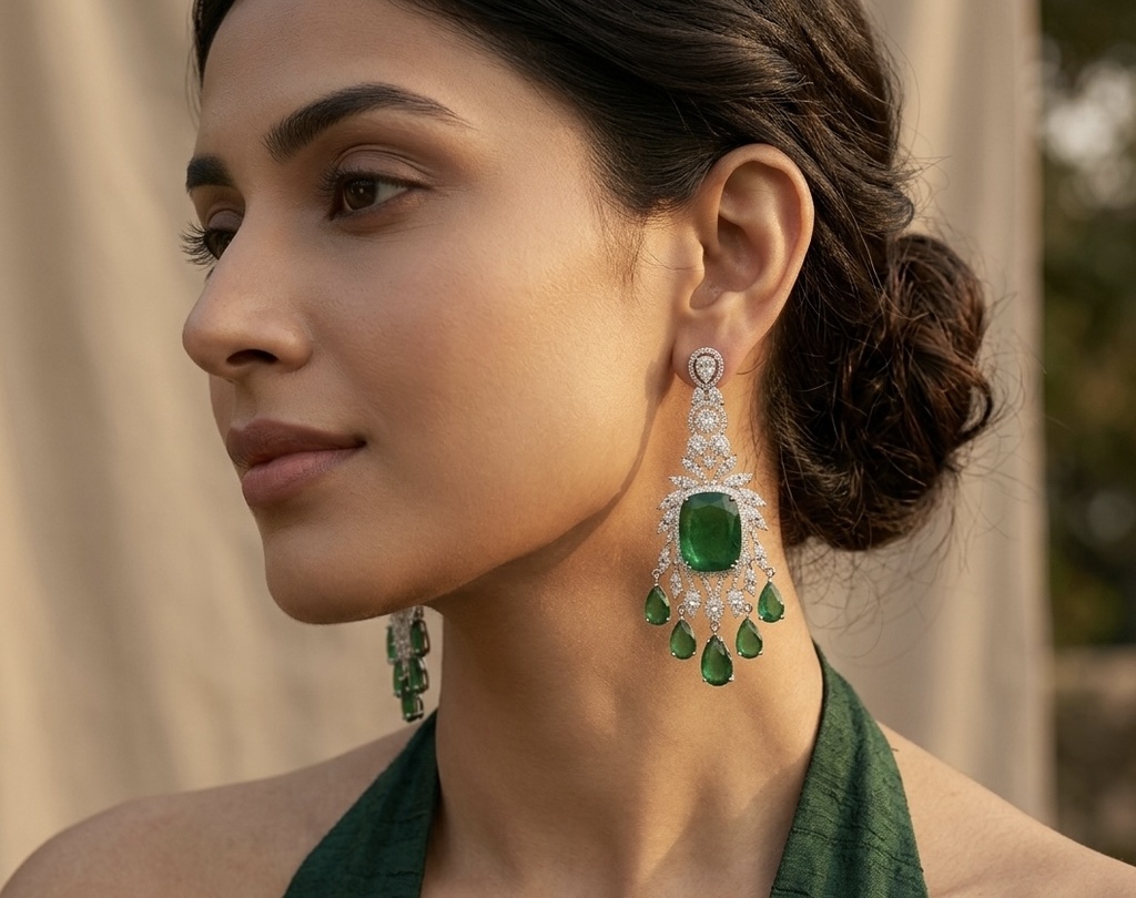 The Emerald Cascade Chandelier Earrings
