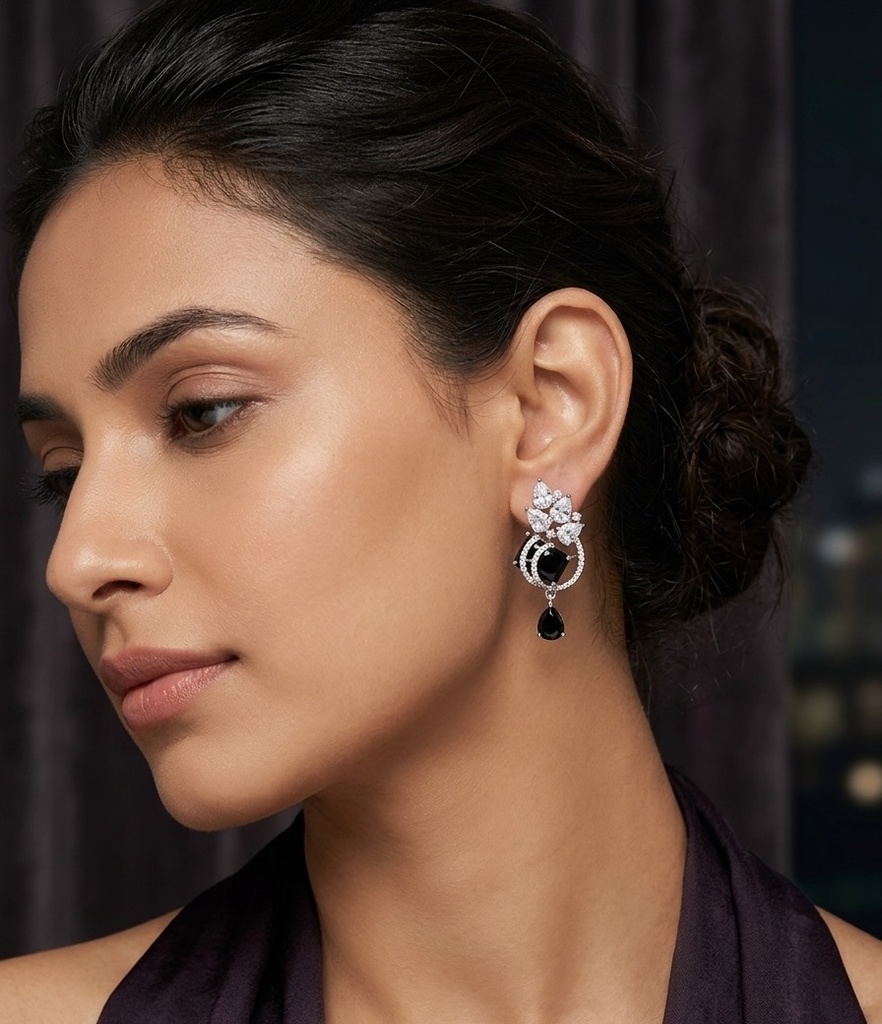 Midnight Sapphire Bloom Drop Earrings