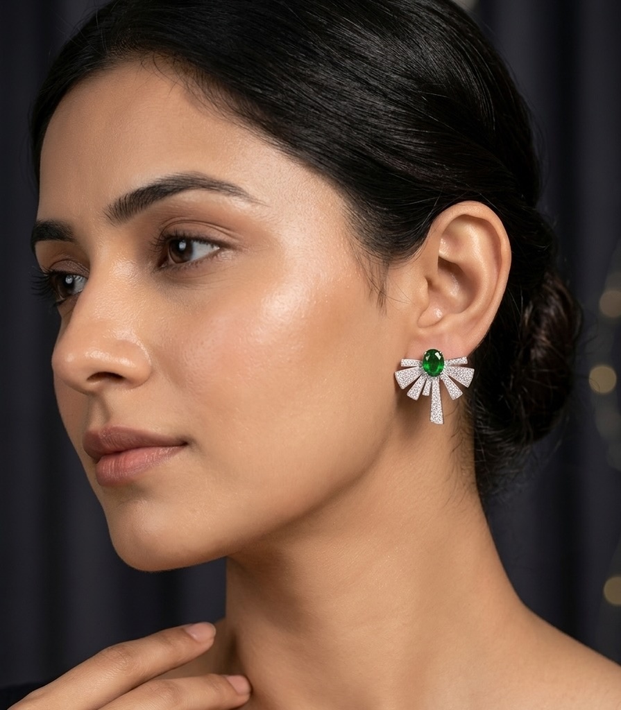 Emerald Empress Sunburst Solitaire Studs