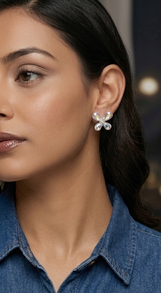 [E-ST-WG-GL-093] Ruvaaya Papillon Aurora Crystal Butterfly Studs