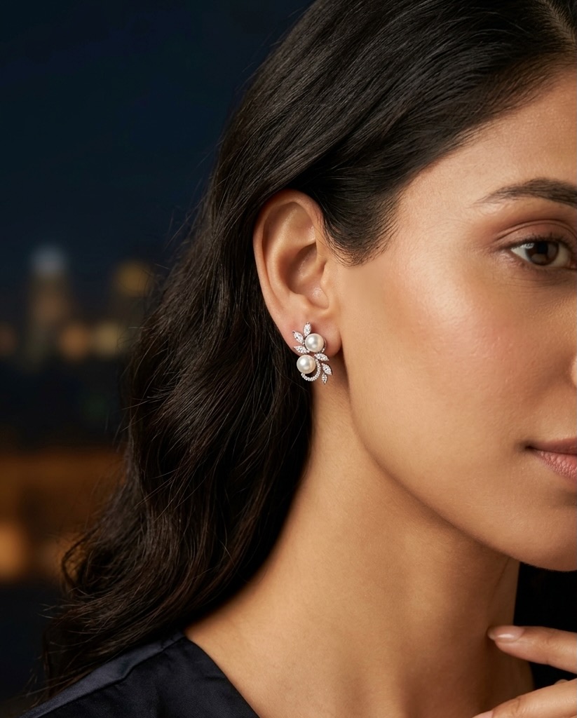 [E-ST-R-WT-136] Pearl Marquise Duo Studs