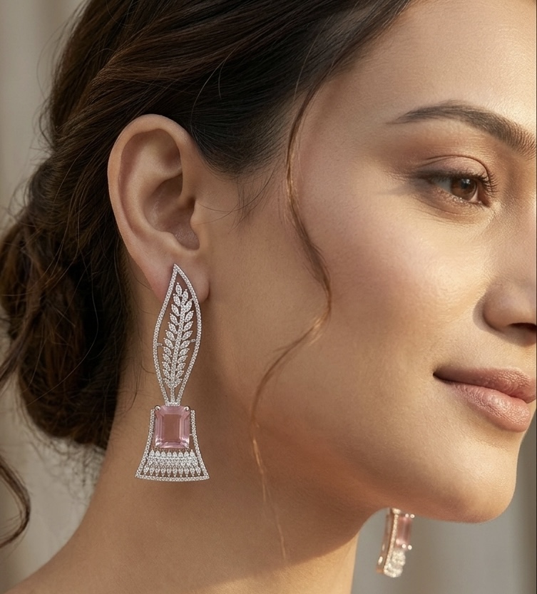 [E-DA-R-PK-001] Blush Leaf radiance statement earrings