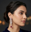Ruby-pink floral vine drop earrings