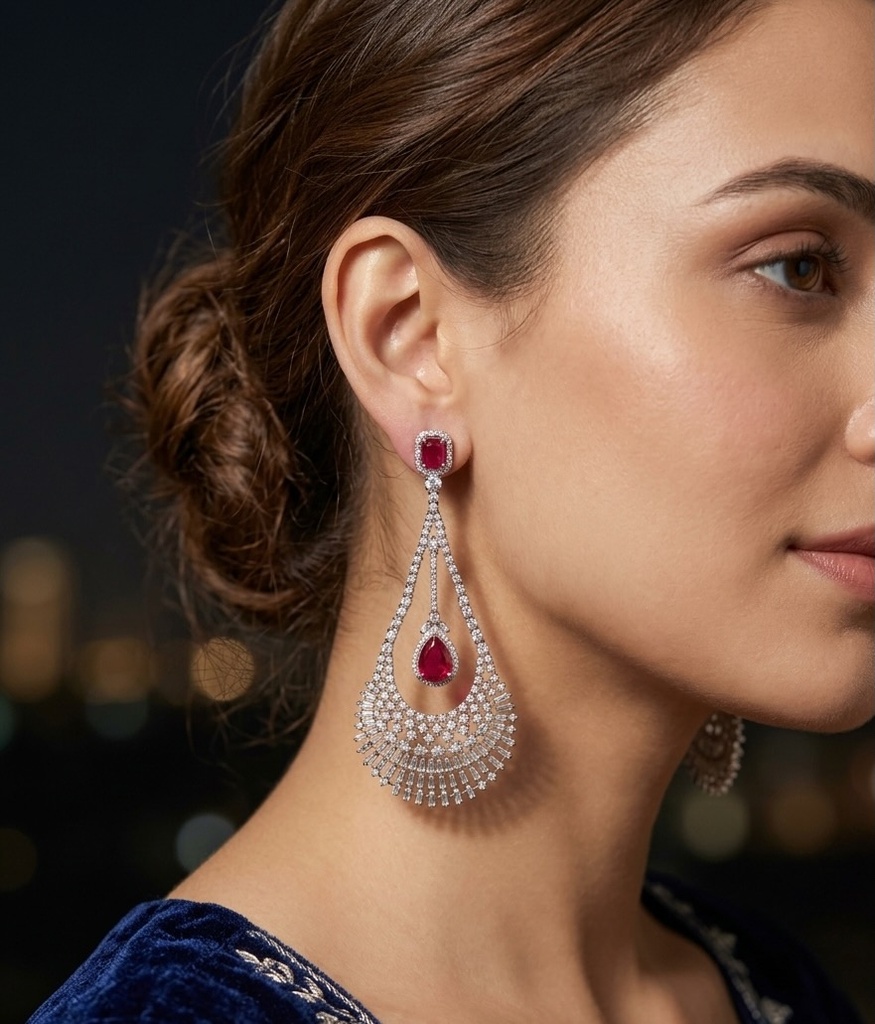 [E-PR-DA-R-RB-069] Ruby Radiance Teardrop Cascade Earrings