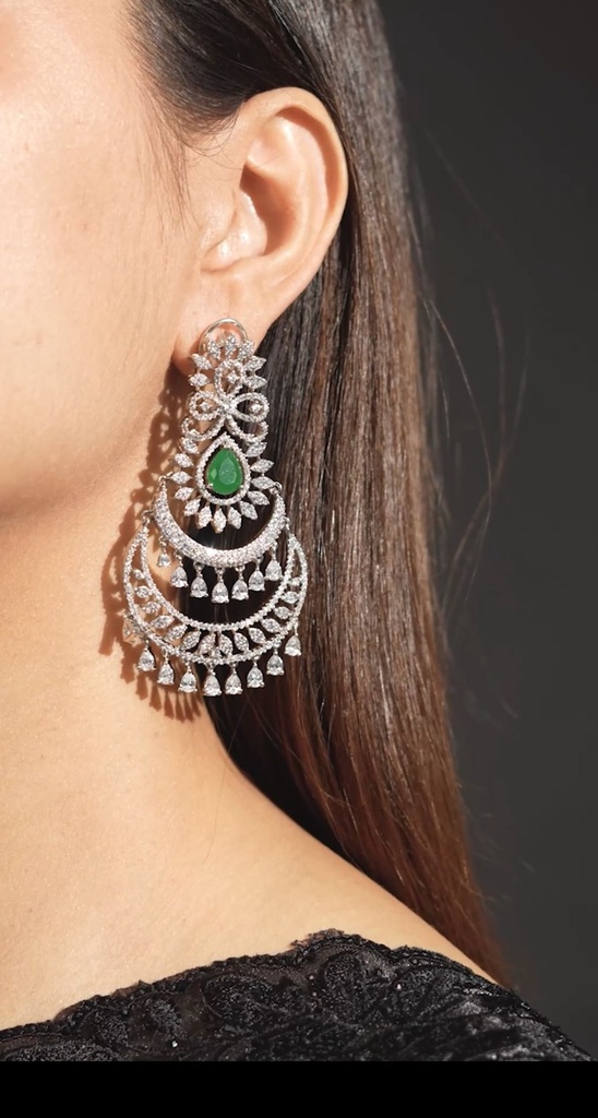 Imperial Emerald Crescent Statement Chandbalis