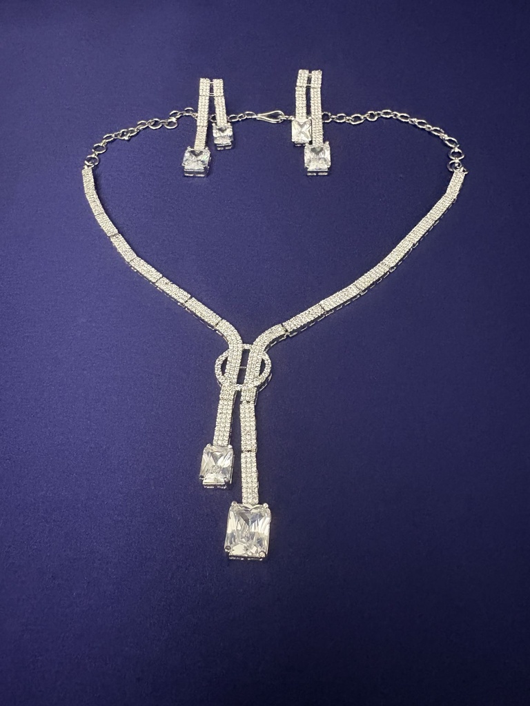 [N-R-WT-166] Lumière Solitaire Geometric Radiant-Cut Y-Drop Lariat Set