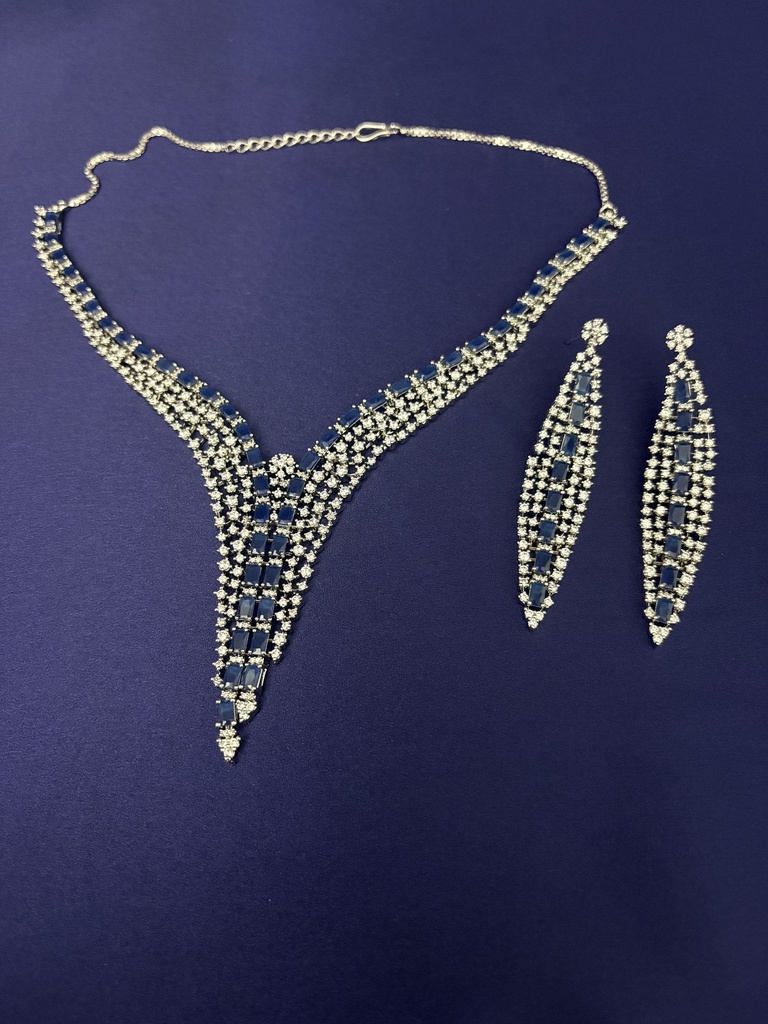 [RB-VCOLLAR-Blue] Ruvaaya Baguette Mosaic Grand V-Collar Set (Blue)